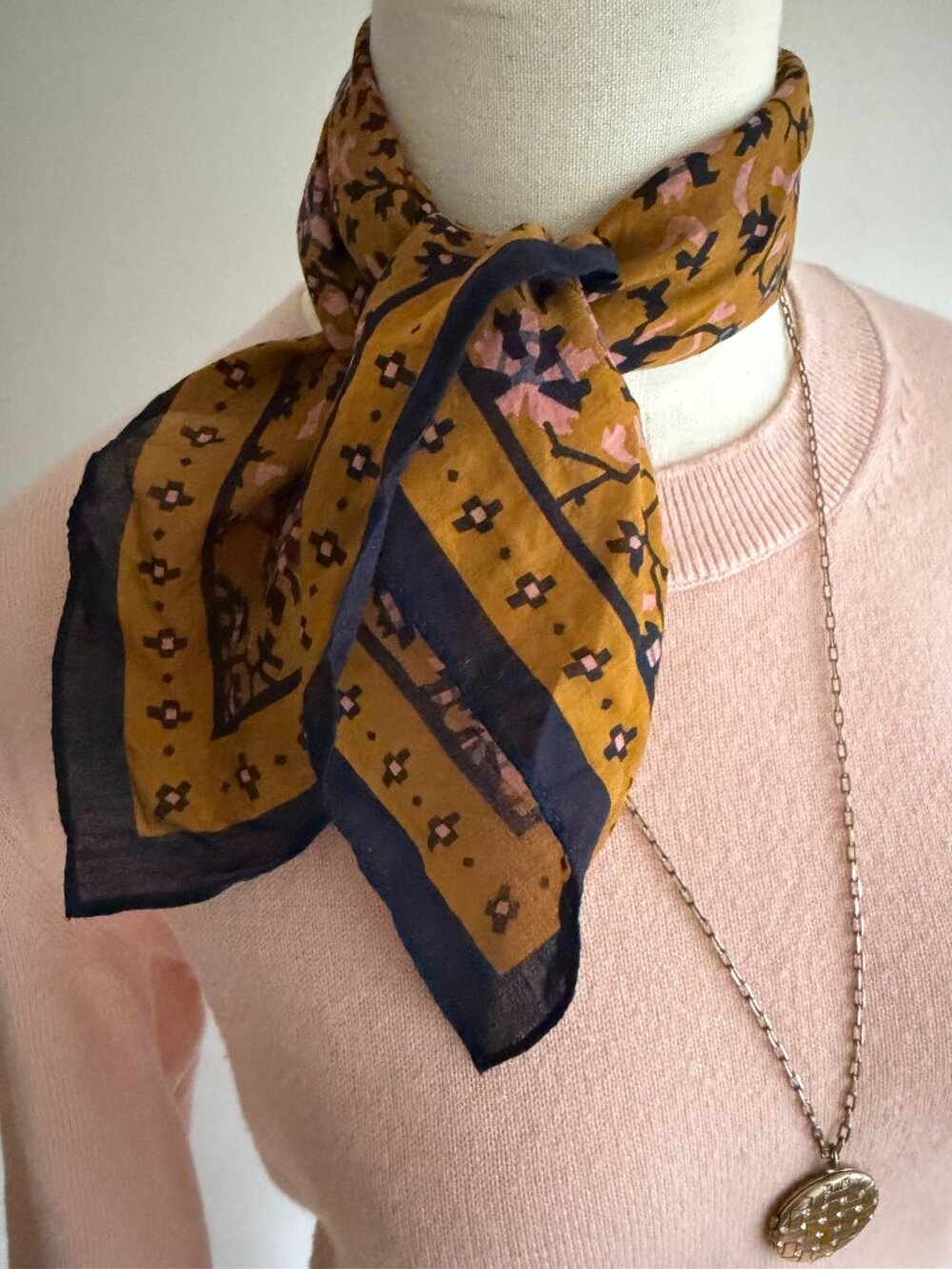Madewell 100% Organic Cotton Mustard Gold Floral Print Square Scarf